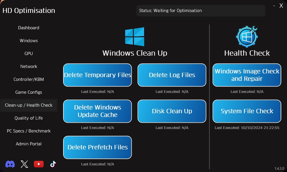 Clean Up / Health Check Section